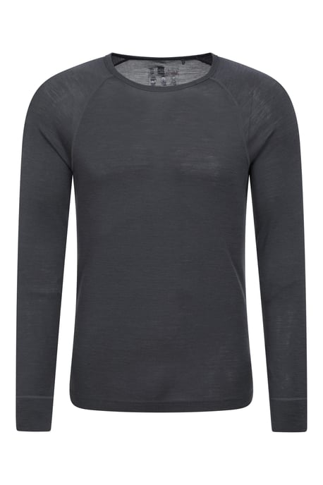 Merino Men's Thermal Baselayer Top Long Sleeve Hiking Winter Pullover Dark Grey - Image 1