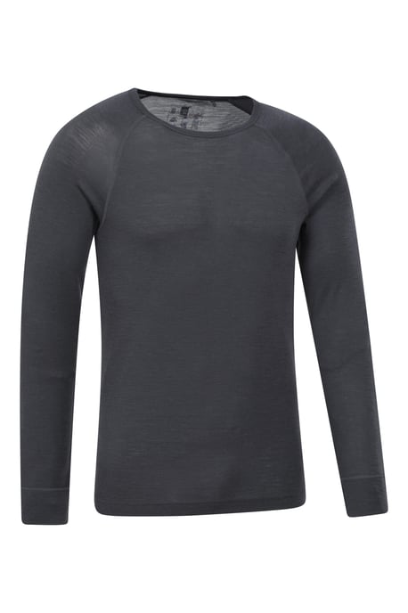 Merino Men's Thermal Baselayer Top Long Sleeve Hiking Winter Pullover Dark Grey - Image 2