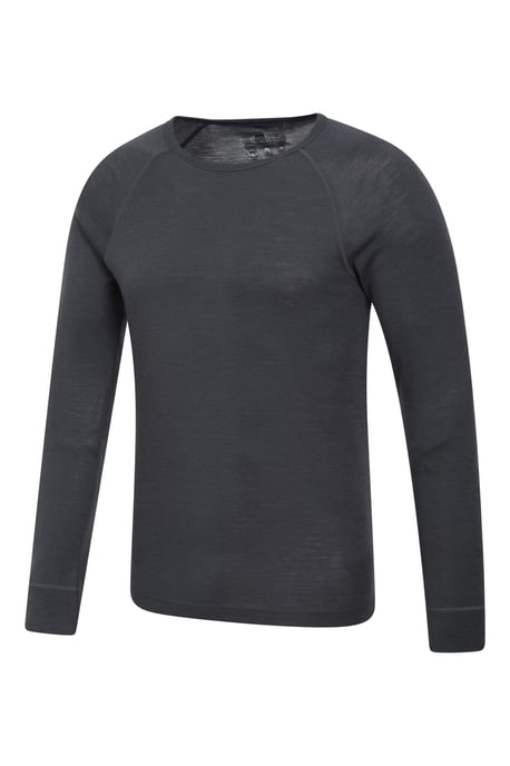 Merino Men's Thermal Baselayer Top Long Sleeve Hiking Winter Pullover Dark Grey - Image 4