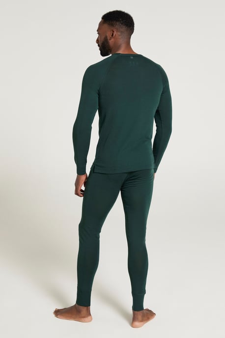 Merino Men's Thermal Baselayer Top Long Sleeve Hiking Winter Pullover Dark Green - Image 3
