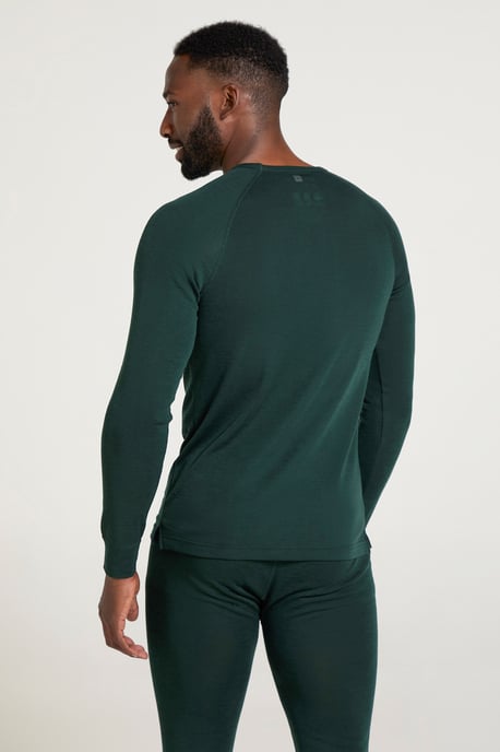 Merino Men's Thermal Baselayer Top Long Sleeve Hiking Winter Pullover Dark Green - Image 4