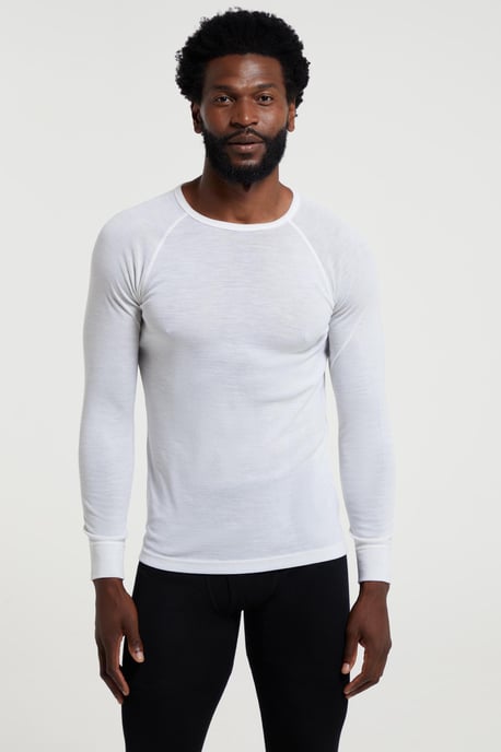Merino Men's Thermal Baselayer Top Long Sleeve Hiking Winter Pullover White - Image 2