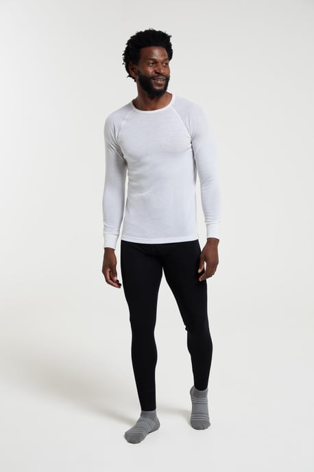 Merino Men's Thermal Baselayer Top Long Sleeve Hiking Winter Pullover White - Image 3