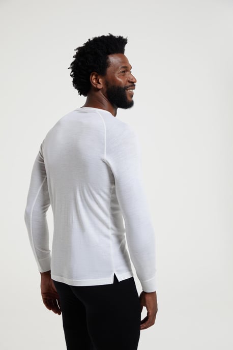Merino Men's Thermal Baselayer Top Long Sleeve Hiking Winter Pullover White - Image 4
