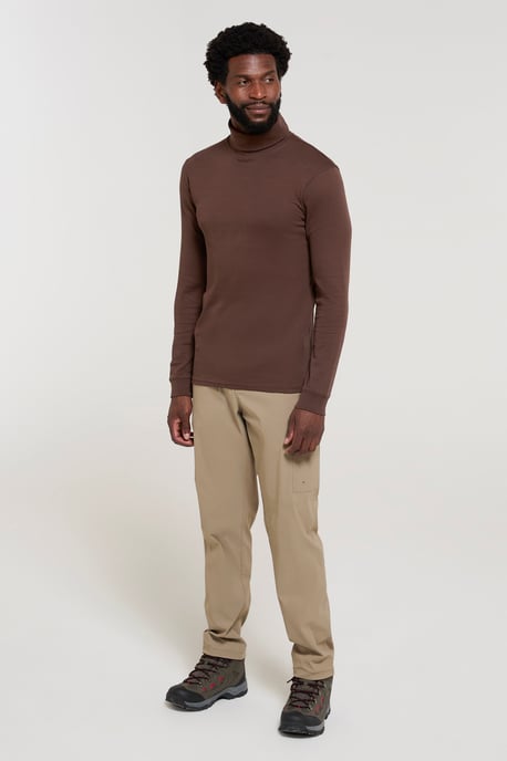'Meribel' Men's Thermal Baselayer Top Combed Cotton Quick Drying Long Sleeve Thermal Sweater Brown - Image 2