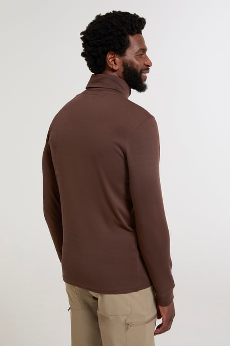 'Meribel' Men's Thermal Baselayer Top Combed Cotton Quick Drying Long Sleeve Thermal Sweater Brown - Image 3