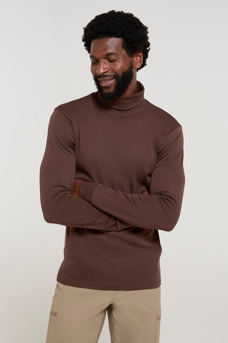 'Meribel' Men's Thermal Baselayer Top Combed Cotton Quick Drying Long Sleeve Thermal Sweater Brown - Image 4