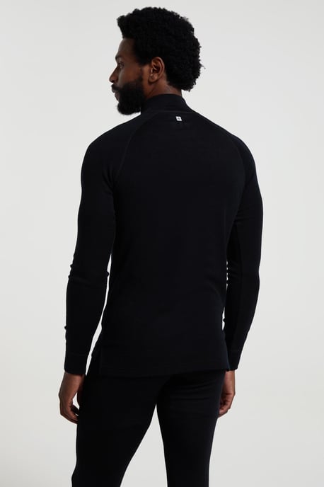 Merino Men's Baselayer Top Long Sleeve Thermal High Wicking Breathable Sweater Black - Image 3