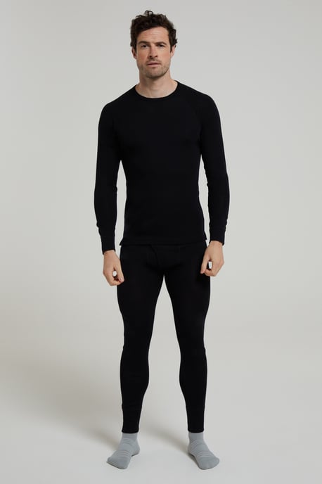 Merino Men's Thermal Baselayer Top Long Sleeve Hiking Winter Pullover Black - Image 3