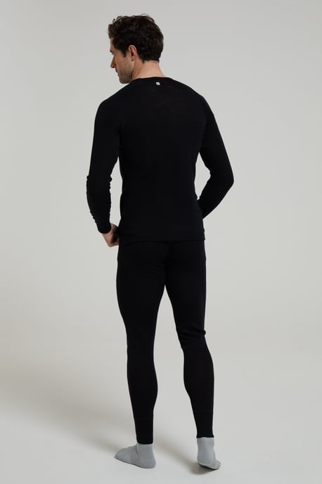 Merino Men's Thermal Baselayer Top Long Sleeve Hiking Winter Pullover Black - Image 4