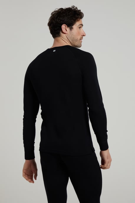 Merino Men's Thermal Baselayer Top Long Sleeve Hiking Winter Pullover Black - Image 5