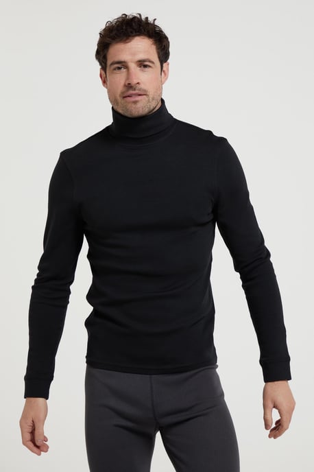 'Meribel' Men's Thermal Baselayer Top Combed Cotton Quick Drying Long Sleeve Thermal Sweater Black - Image 1