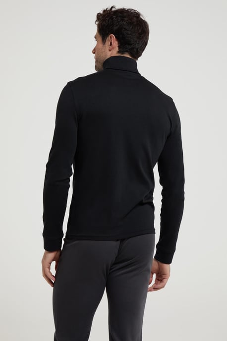 'Meribel' Men's Thermal Baselayer Top Combed Cotton Quick Drying Long Sleeve Thermal Sweater Black - Image 3
