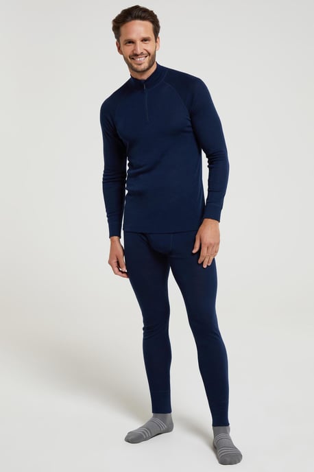 Merino Men's Baselayer Top Long Sleeve Thermal High Wicking Breathable Sweater Navy - Image 2