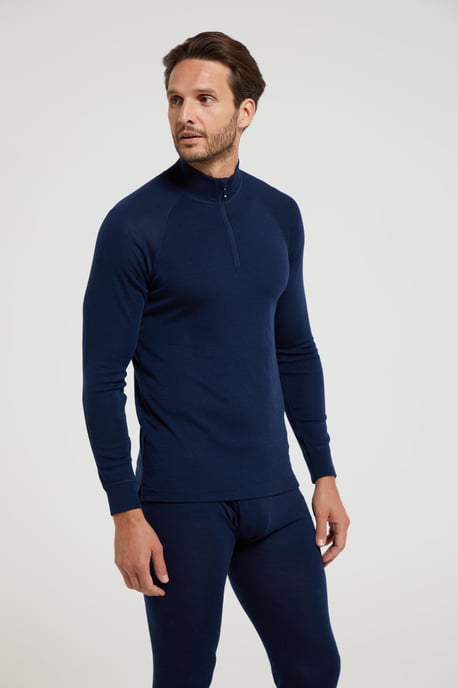 Merino Men's Baselayer Top Long Sleeve Thermal High Wicking Breathable Sweater Navy - Image 3