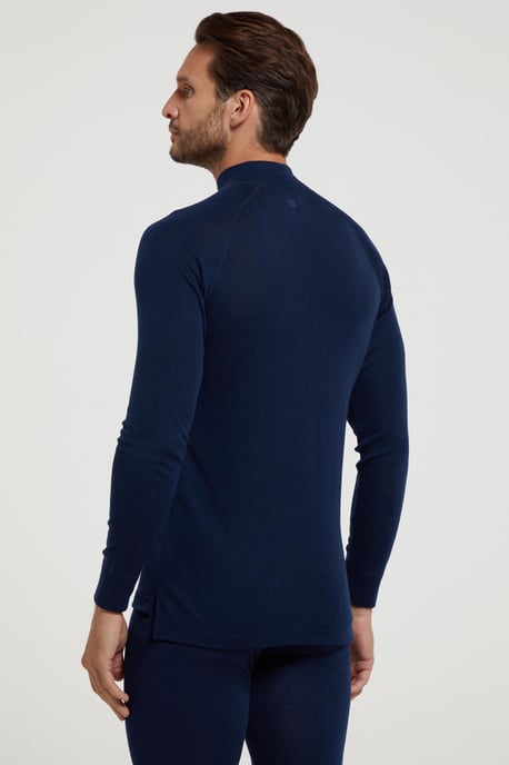 Merino Men's Baselayer Top Long Sleeve Thermal High Wicking Breathable Sweater Navy - Image 4