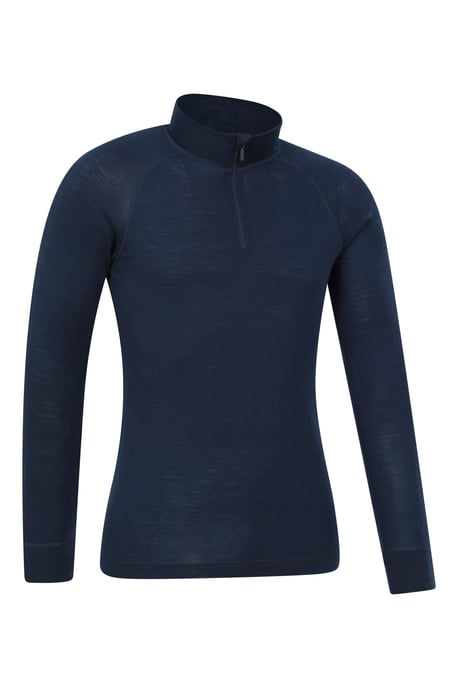 Merino Men's Baselayer Top Long Sleeve Thermal High Wicking Breathable Sweater Navy - Image 6