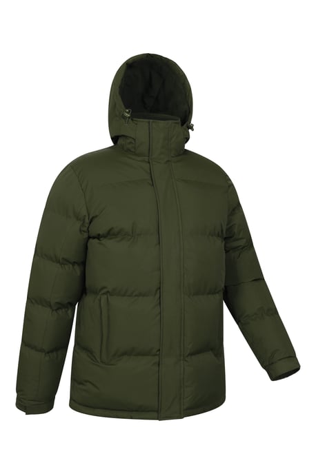 'Snow' Men's Padded Jacket Water Resistant Adjustable Hood Everyday Rain Coat Forest Green - Image 3