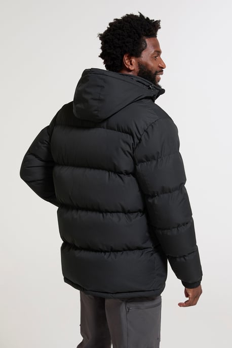 'Snow' Men's Padded Jacket Water Resistant Adjustable Hood Everyday Rain Coat Black - Image 3