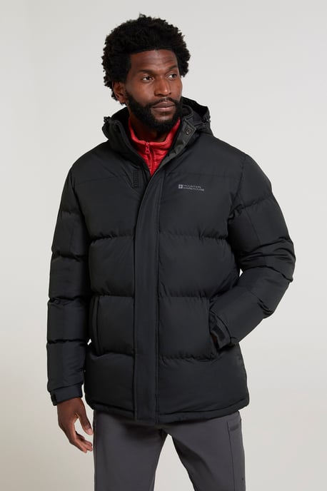 'Snow' Men's Padded Jacket Water Resistant Adjustable Hood Everyday Rain Coat Black - Image 4