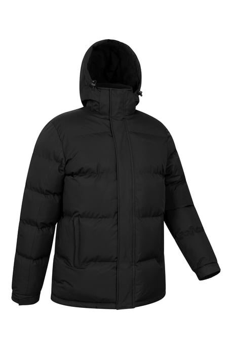 'Snow' Men's Padded Jacket Water Resistant Adjustable Hood Everyday Rain Coat Black - Image 6