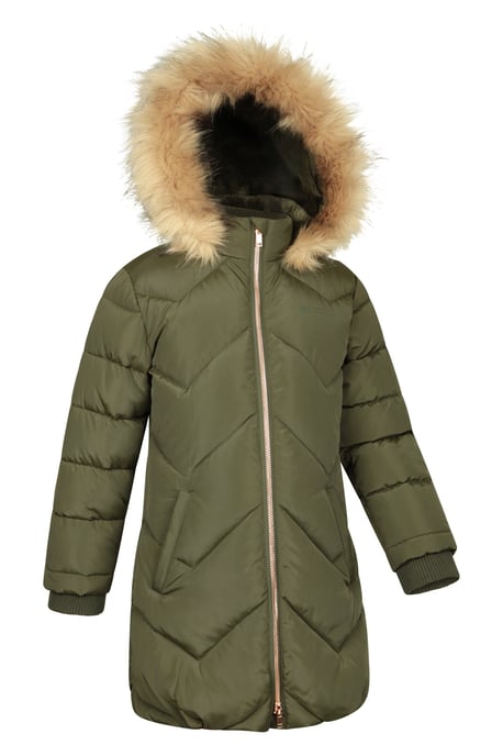 Galaxy' Kids Fleece Lined Padded Jacket Faux Fur Hood Water Resistant Winter Rain Coat Forest Green - Image 2