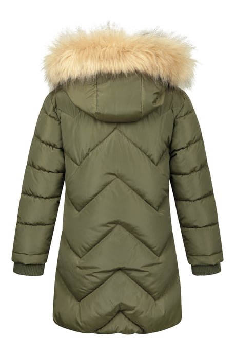 Galaxy' Kids Fleece Lined Padded Jacket Faux Fur Hood Water Resistant Winter Rain Coat Forest Green - Image 3