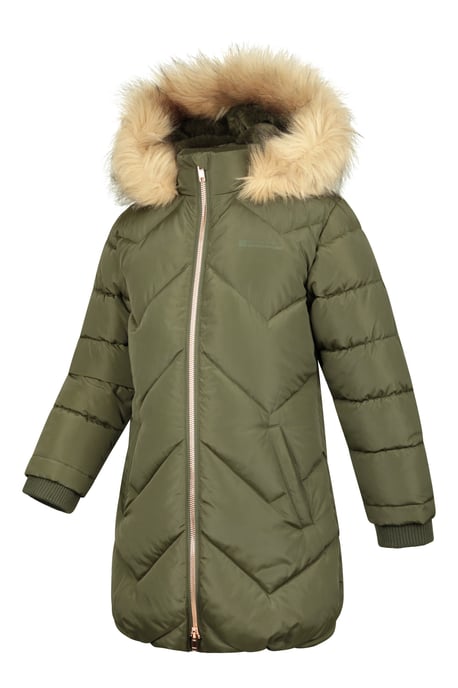 Galaxy' Kids Fleece Lined Padded Jacket Faux Fur Hood Water Resistant Winter Rain Coat Forest Green - Image 4