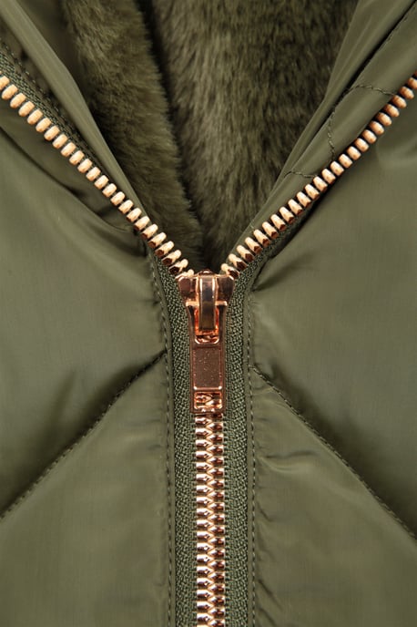 Galaxy' Kids Fleece Lined Padded Jacket Faux Fur Hood Water Resistant Winter Rain Coat Forest Green - Image 5