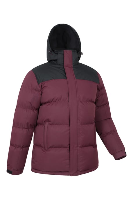 'Snow' Men's Padded Jacket Water Resistant Adjustable Hood Everyday Rain Coat Burgundy - Image 2