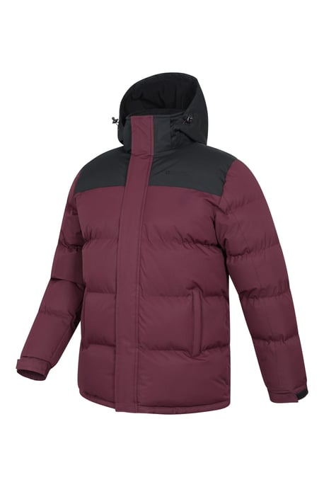 'Snow' Men's Padded Jacket Water Resistant Adjustable Hood Everyday Rain Coat Burgundy - Image 4