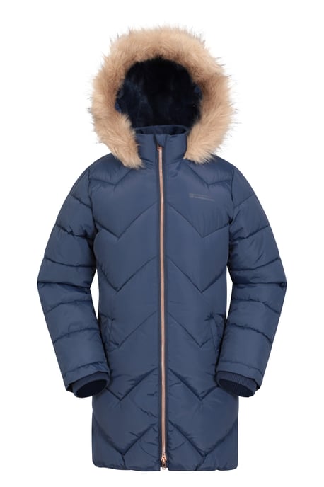 Galaxy' Kids Fleece Lined Padded Jacket Faux Fur Hood Water Resistant Winter Rain Coat Navy - Image 2