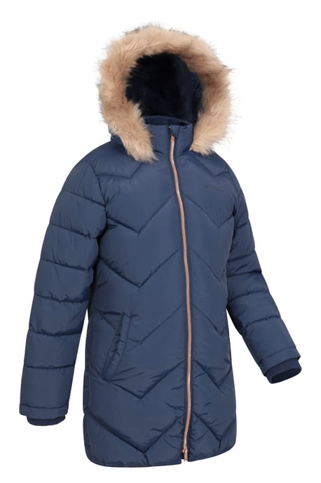 Galaxy' Kids Fleece Lined Padded Jacket Faux Fur Hood Water Resistant Winter Rain Coat Navy - Image 3