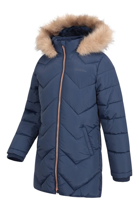 Galaxy' Kids Fleece Lined Padded Jacket Faux Fur Hood Water Resistant Winter Rain Coat Navy - Image 5