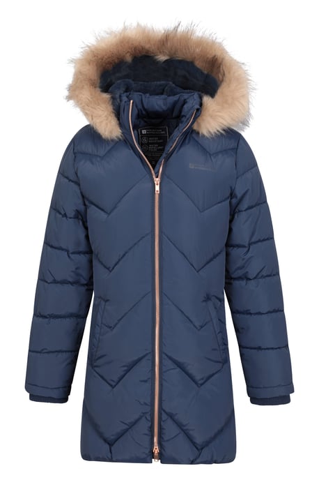 Galaxy' Kids Fleece Lined Padded Jacket Faux Fur Hood Water Resistant Winter Rain Coat Navy - Image 6