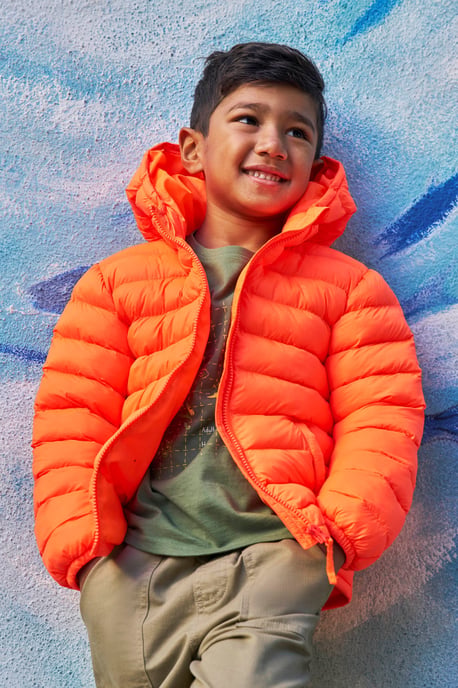 'Seasons' Kids Padded Jacket Water Resistant Outdoors Winter Rain Coat Orange - Image 1