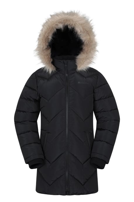 Galaxy' Kids Fleece Lined Padded Jacket Faux Fur Hood Water Resistant Winter Rain Coat Black - Image 2