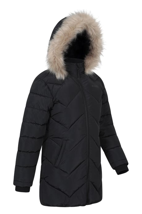 Galaxy' Kids Fleece Lined Padded Jacket Faux Fur Hood Water Resistant Winter Rain Coat Black - Image 3