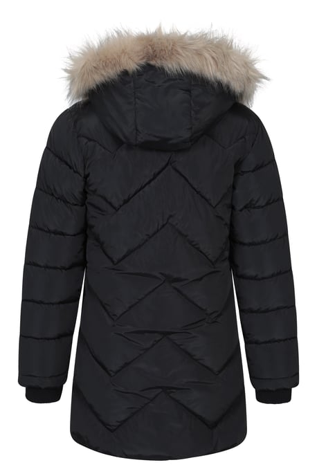 Galaxy' Kids Fleece Lined Padded Jacket Faux Fur Hood Water Resistant Winter Rain Coat Black - Image 4