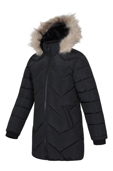 Galaxy' Kids Fleece Lined Padded Jacket Faux Fur Hood Water Resistant Winter Rain Coat Black - Image 5
