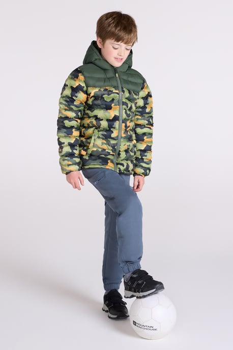 'Printed Seasons' Kids Padded Jacket Water Resistant Cosy Winter Coat Forest Green - Image 4