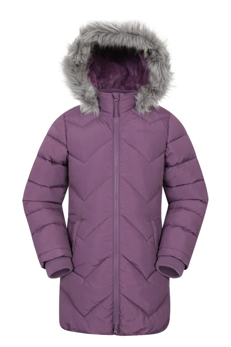 Galaxy' Kids Fleece Lined Padded Jacket Faux Fur Hood Water Resistant Winter Rain Coat Purple - Image 1
