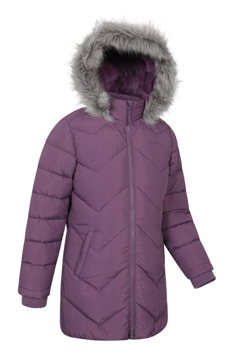 Galaxy' Kids Fleece Lined Padded Jacket Faux Fur Hood Water Resistant Winter Rain Coat Purple - Image 2