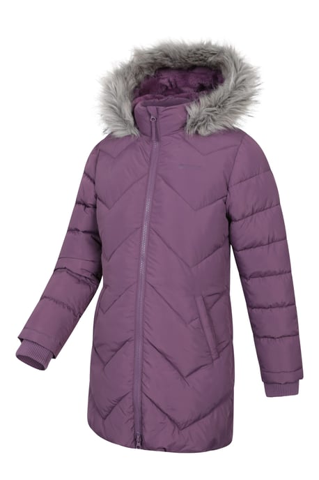 Galaxy' Kids Fleece Lined Padded Jacket Faux Fur Hood Water Resistant Winter Rain Coat Purple - Image 4