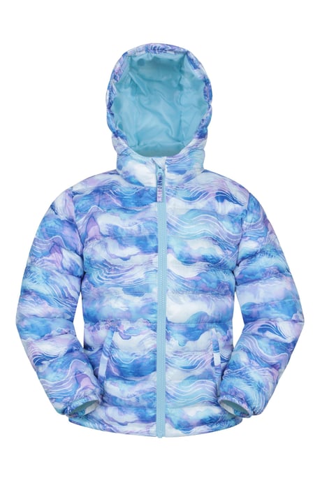 'Printed Seasons' Kids Padded Jacket Water Resistant Cosy Winter Coat Pale Blue - Image 2