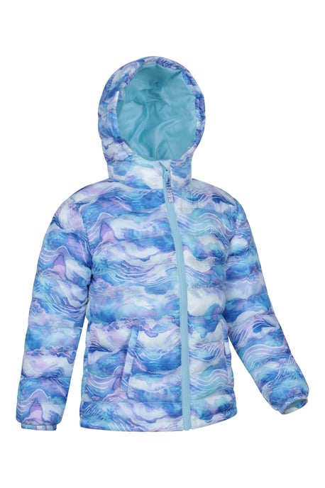 'Printed Seasons' Kids Padded Jacket Water Resistant Cosy Winter Coat Pale Blue - Image 3