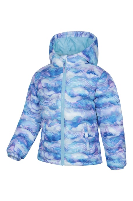 'Printed Seasons' Kids Padded Jacket Water Resistant Cosy Winter Coat Pale Blue - Image 5