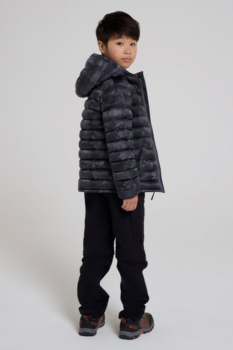 'Printed Seasons' Kids Padded Jacket Water Resistant Cosy Winter Coat Charcoal - Image 3