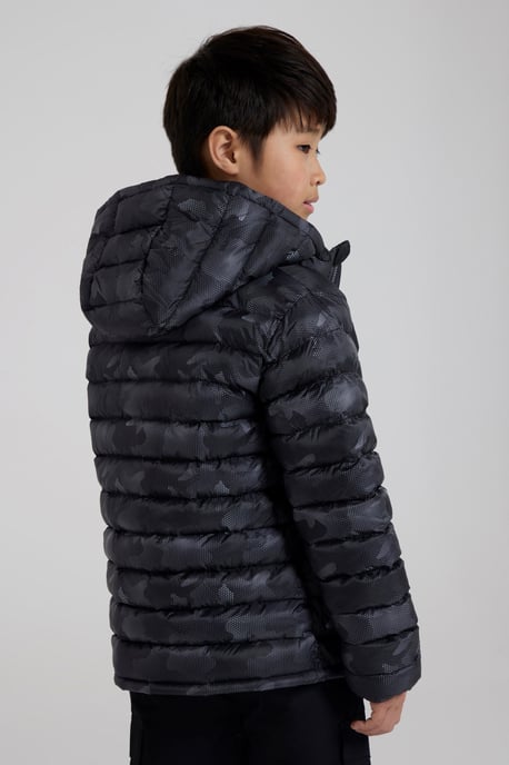 'Printed Seasons' Kids Padded Jacket Water Resistant Cosy Winter Coat Charcoal - Image 4