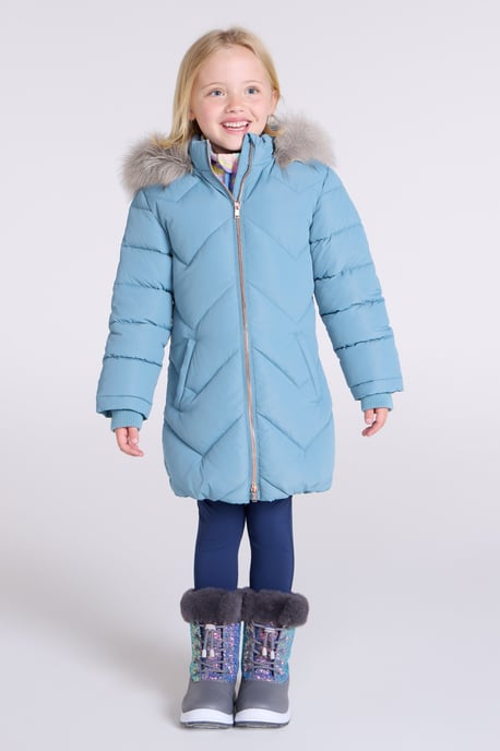 Galaxy' Kids Fleece Lined Padded Jacket Faux Fur Hood Water Resistant Winter Rain Coat Teal - Image 3